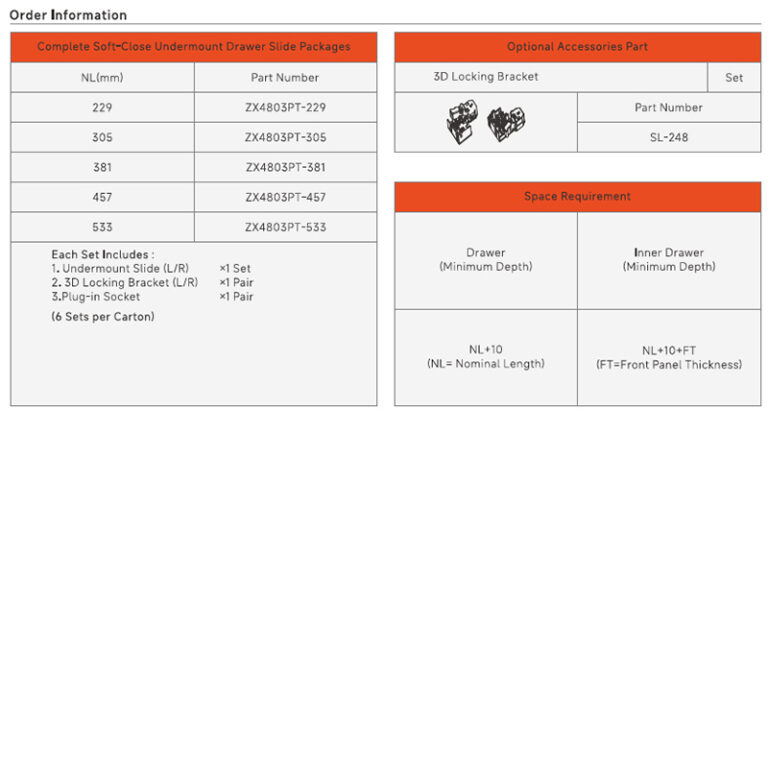 Synchronized Full Extension Soft Close Undermount Slides | 16mm Series | 3D Locking Clips - Image 3